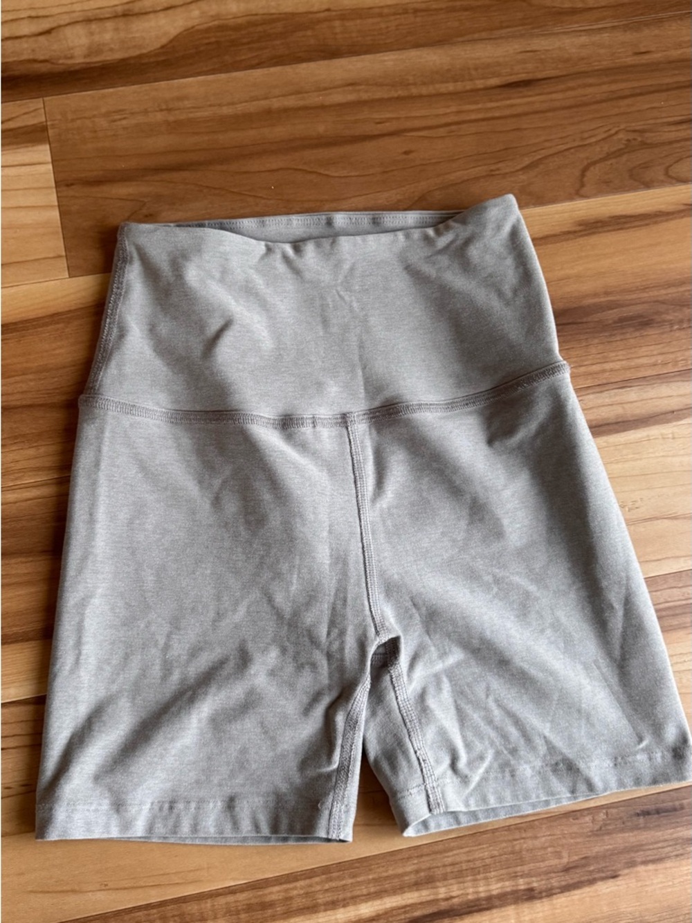 Beyond Yoga High-Waist Bike Shorts in Taupe Gray